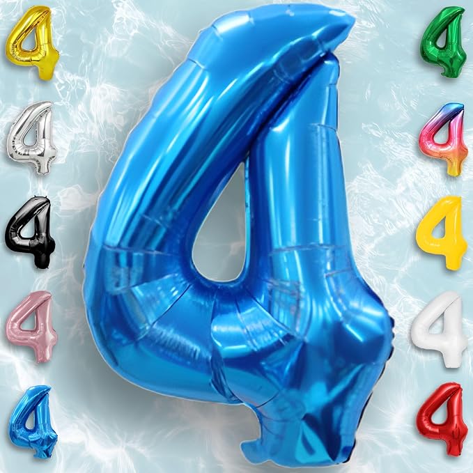 Blue Number Balloon 4 Mylar Foil Balloons 40 inch - Image 2