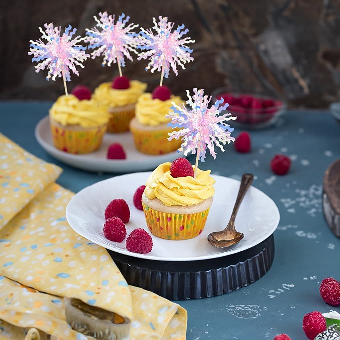 Gyufise 30Pcs Foil Firework Cupcake Toppers Sparkle Tinsel Cake Toppers Tinsel - Image 5