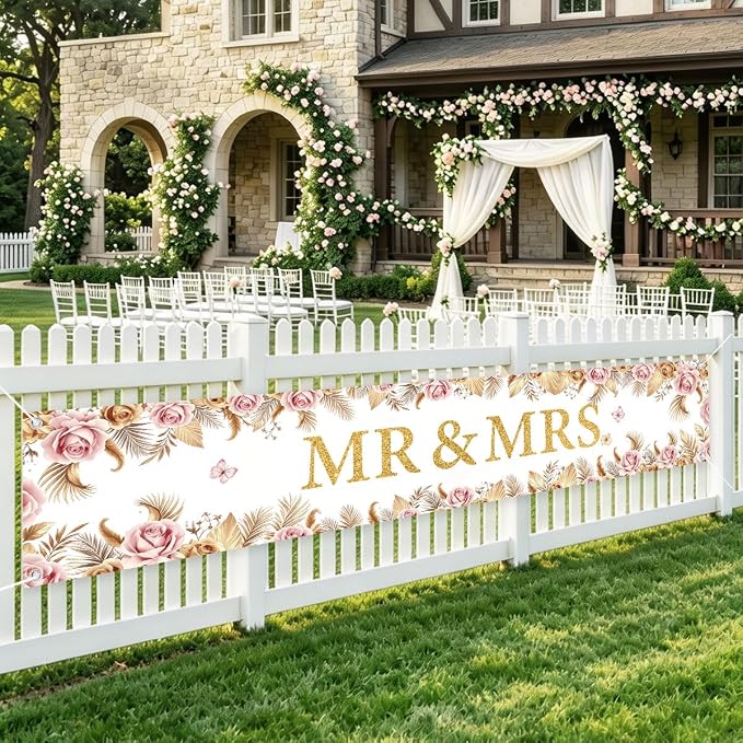 Mr And Mrs Wedding Decor Banner Decorations Party Hanging Sign | Reusable by WETDNGQI