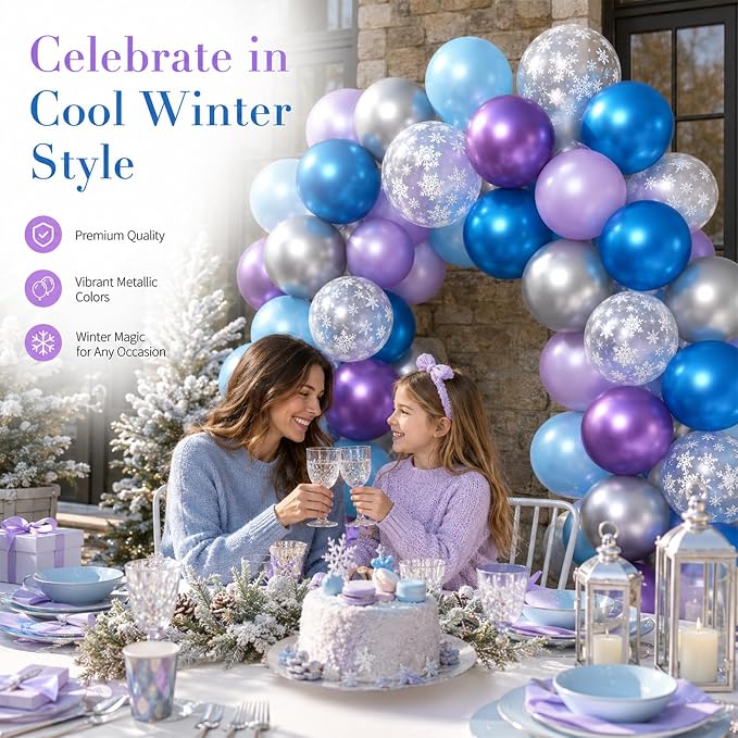 Frozen Balloons, 12 Inch Purple Blue White and Silver Balloons - Image 4