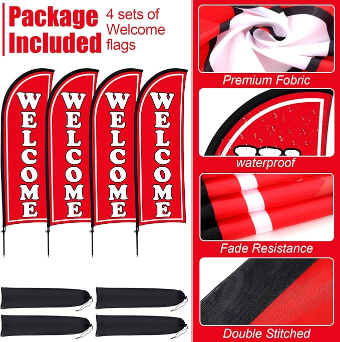 Buryeah 2 Sets Welcome Feather Flag Sign Kit 8 ft Welcome Banners Swooper Flag - Image 4