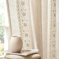 jinchan Floral Linen Curtains Embroidered Back Tab 50x90in 2 Panels Ivory | by JINCHAN