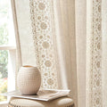 jinchan Floral Linen Curtains Embroidered Back Tab 50x84in 2 Panels Ivory | by JINCHAN