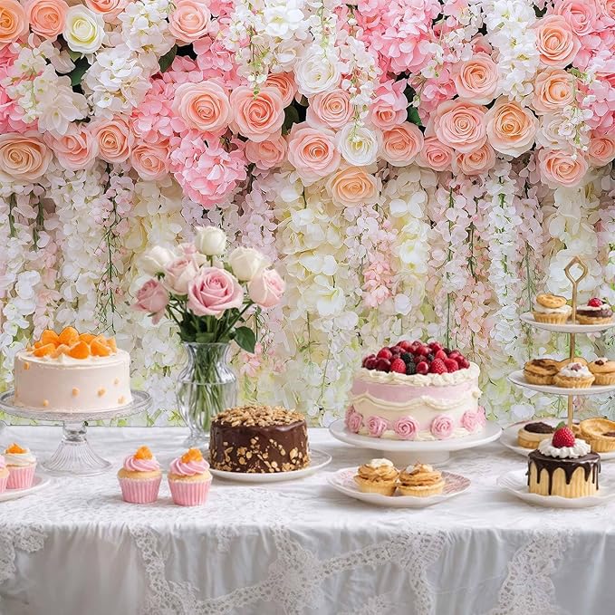 15x10ft Pink Rose Flower Wedding Photography Backdrop Spring Floral Photography Backdrop Valentine's Day Mother's Day Girl Birthday Baby Shower Wedding Bridal Party Banner Photo Booth Props Background