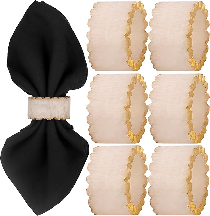 Rustic Epoxy Resin Napkin Rings Set of 6 - Napkin Holders for Parties, Dining, Family Gatherings, Weddings, Holidays, Décor, Gifting Durable Tabletop Decor (Ivory) CLEENTABLE