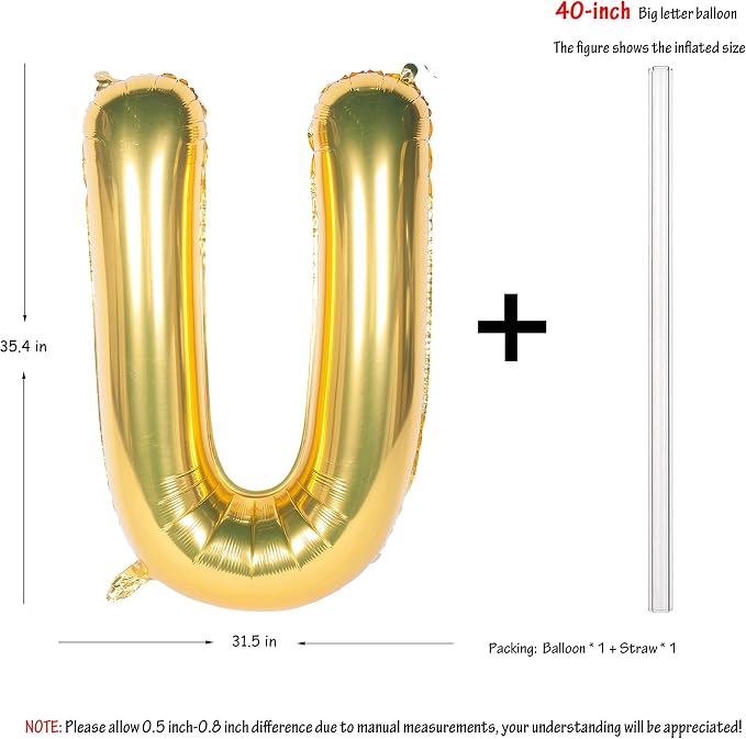 Letter Balloons 40 Inch Giant Jumbo Helium Foil Mylar Gold U | - Image 2