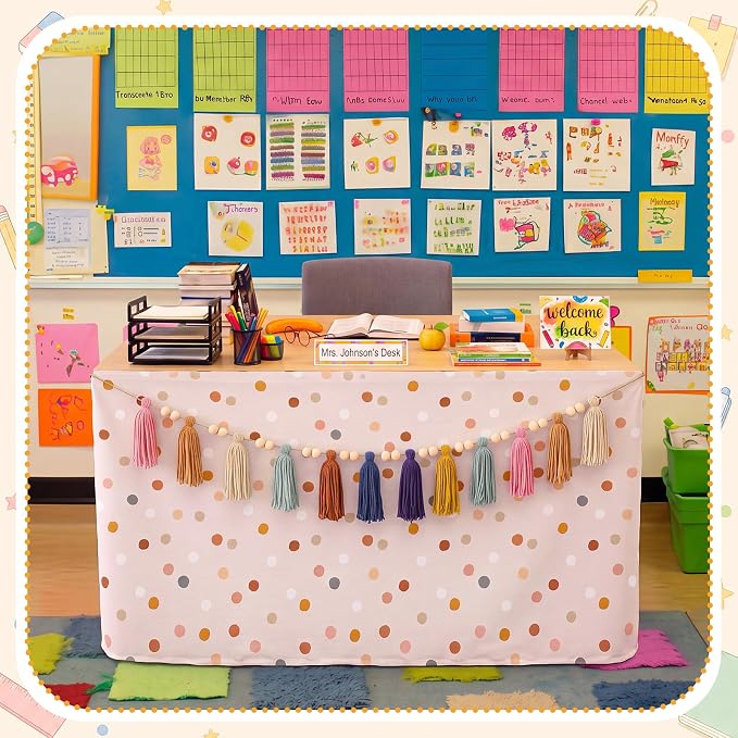 Irenare 2 Pcs 6ft Dot Table Skirt and Tassels Garland - Image 4