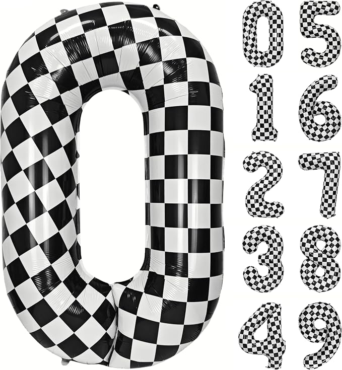 40In Black White Checkered Number 0 Balloon Race Car Digital Foil 0 Balloon | by YOIOZAIZAI