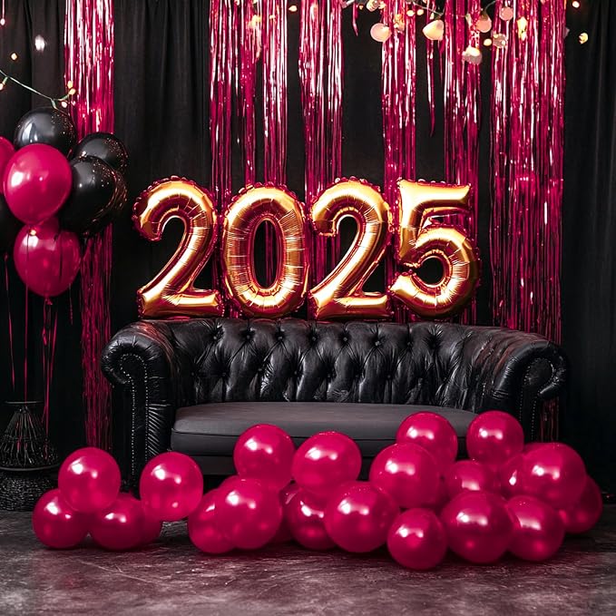 PartyWoo Burgundy Red Tinsel Streamers Fringe Curtain Backdrop 3pcs 8.2FT | - Image 5