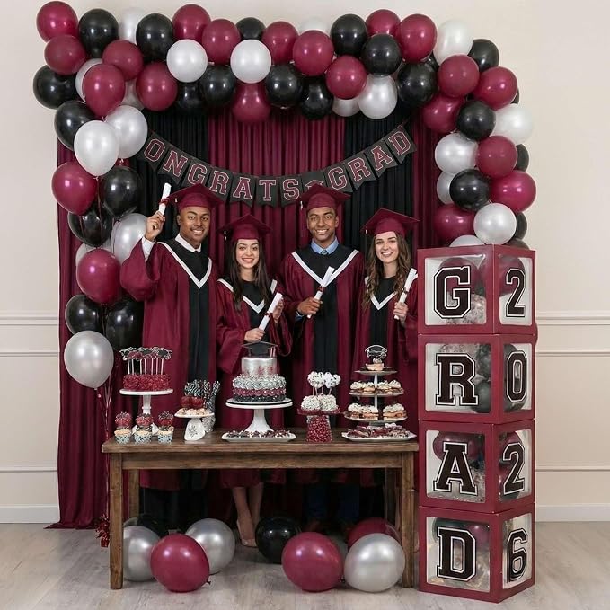 Graduation Decorations Class of 2026 Maroon Balloon Boxes and Arch Garland Kit - Image 9