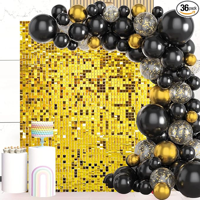 Gold Shimmer Wall Backdrop 36 Panels Cover 6 x 6 Ft, Photo Backdrops by Zuaooz