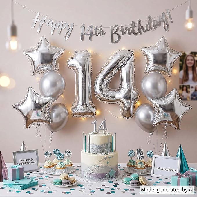 Silver Number 14 Balloon 40 Inch, Stunning Sleek Foil - Image 3