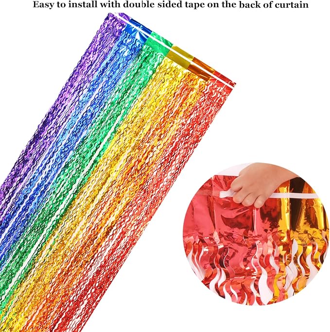 4 Pack Wavy Rainbow Foil Fringe Curtains - Image 4
