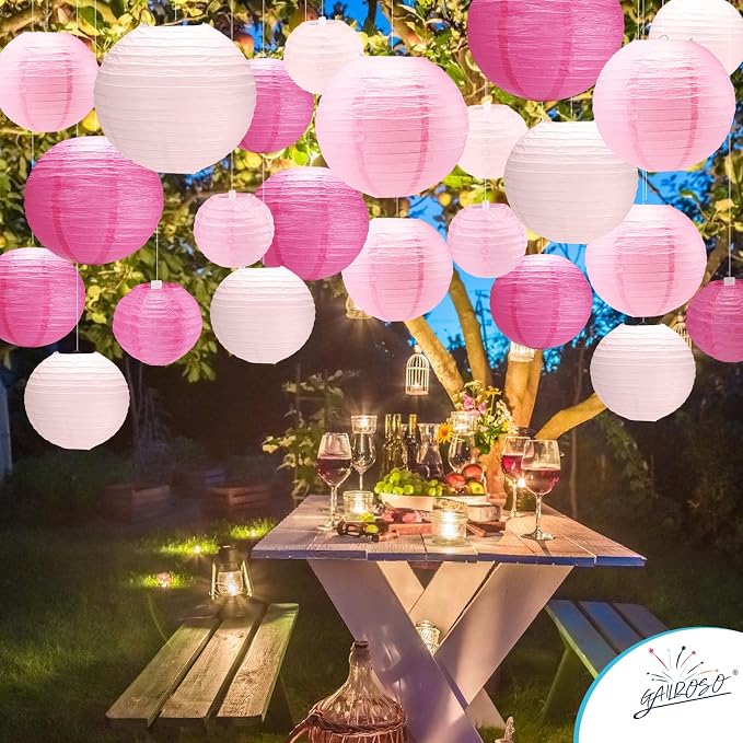 21Pcs Pink Paper Lanterns - Image 5