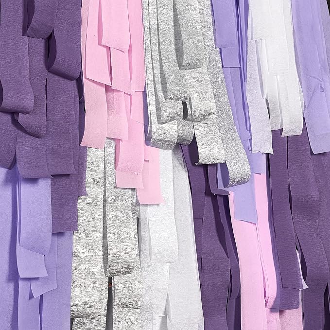 PartyWoo Silver Lavender Purple White Crepe Paper Streamers 6 Rolls 492 FT | - Image 2