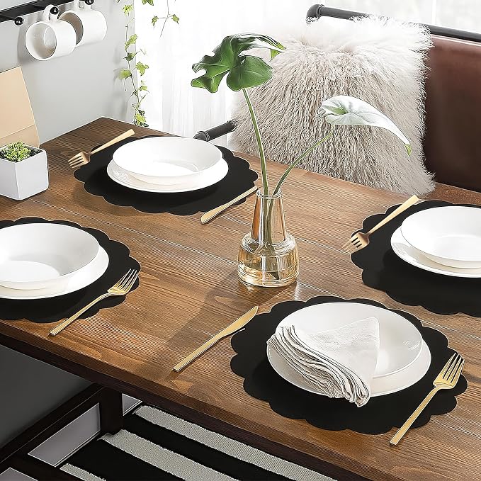 60 Pcs Black Paper Placemats, 13.5 Inch Scalloped Table Mats | Thick Paper - Image 6