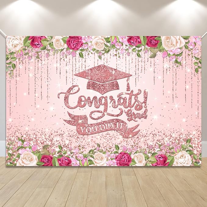 Pink Graduation Decorations Class of 2026 Graduation Backdrop Rose Gold by Unknown
