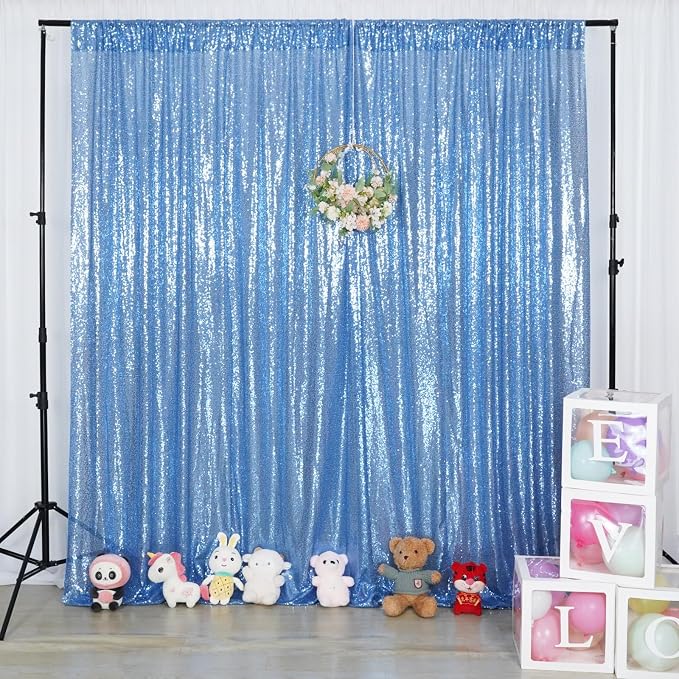 Poise3EHome Blue Sequin Backdrop, 10FT x 10FT Sequin Photography Backdrop - Image 5