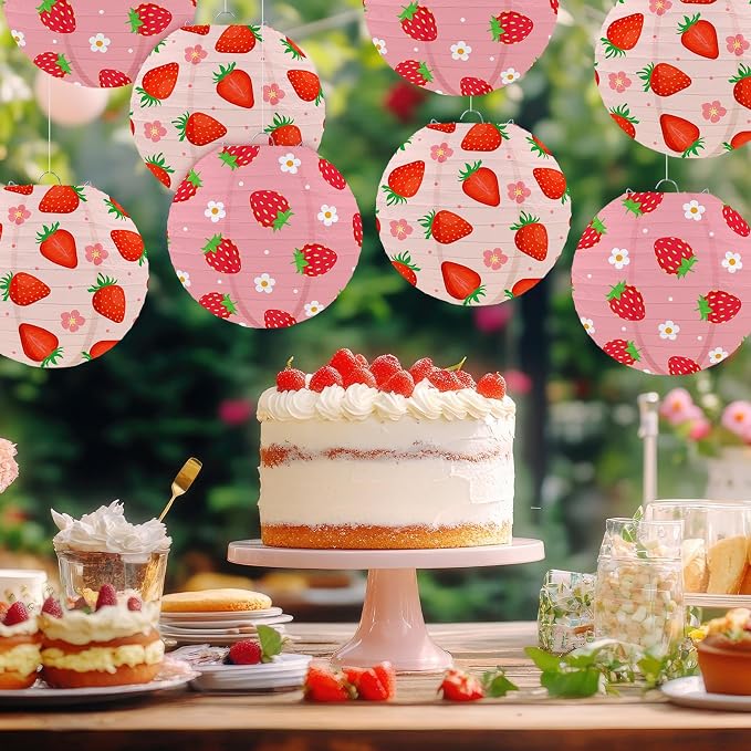 Honoson 12 Pcs Red Pink Strawberry Paper Lanterns Strawberry Party Decoration - Image 3