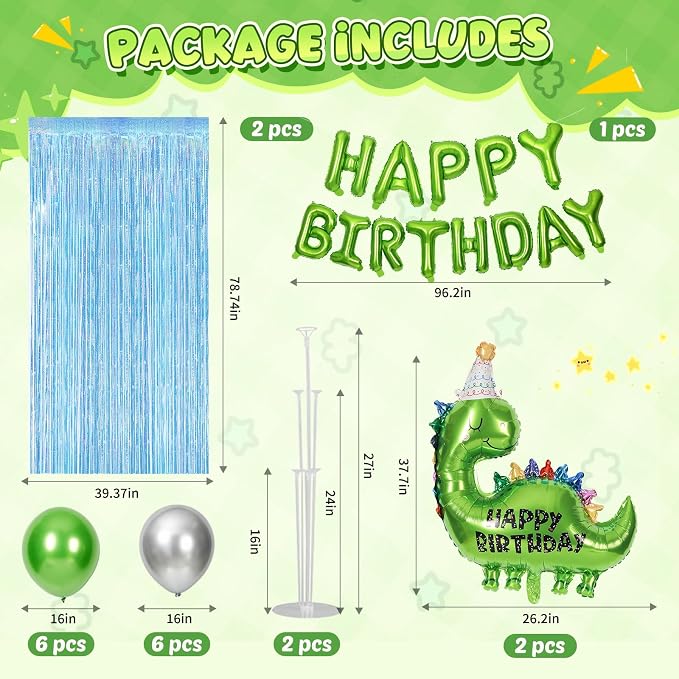 Cute Green Dinosaur Birthday Party Decorations, Dino Theme Party Balloon Kit - Image 2