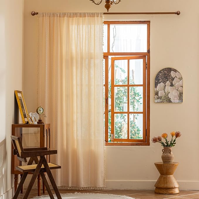 Sutuo Home Boho Curtains for Bedroom Dining Room Kitchen, Light Filtering Linen - Image 8
