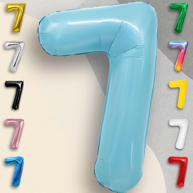 Candy Blue Number Balloon 7 Mylar Foil Balloons 16 Inch - Image 2