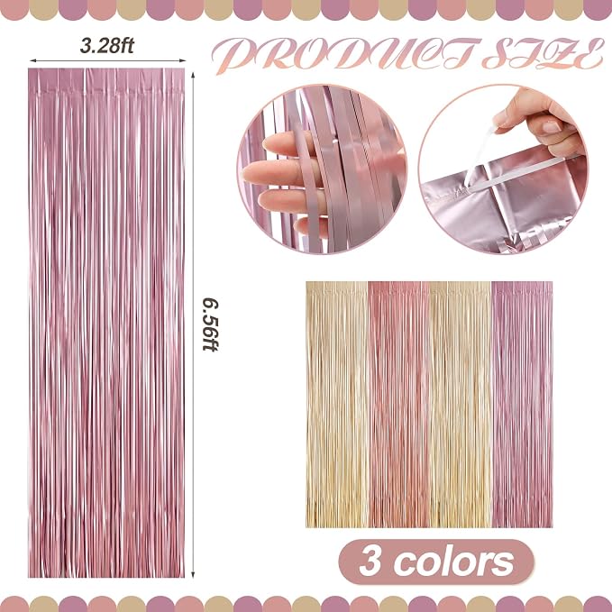 Frienda 4pcs Pink and Gold Party Decorations 6.6ft Fringe Curtains Decorations - Image 2