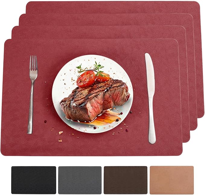 Vinyl Red Placemats Set of 4 Wipeable Waterproof Table Mats | Heat Resistant by BxzanDya-LifeSmartMaker