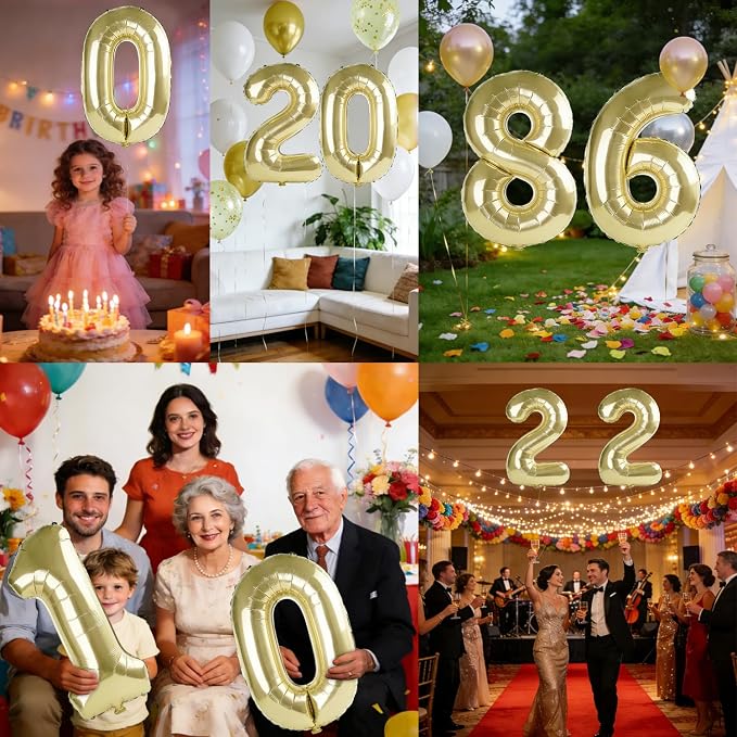 40 Inch Number 86 Balloons for 86th Birthday Party Decorations, 0-100 Champagne - Image 7