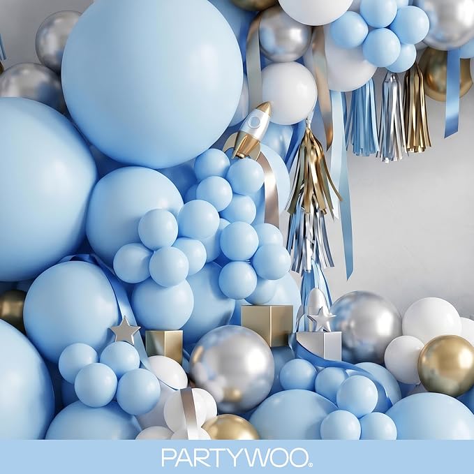 PartyWoo Light Blue Balloons 140pcs Baby Pastel Sky Aqua Blue Color | Different - Image 8