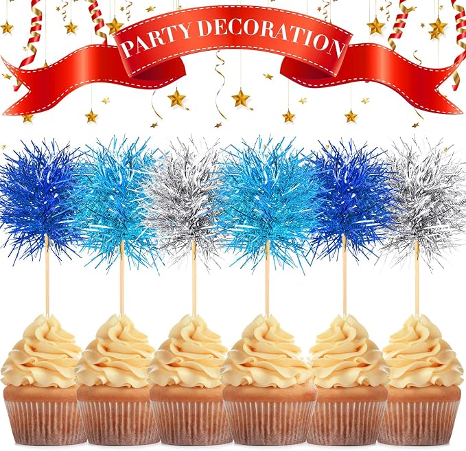 Chinco 100 Pcs Foil Firework Cupcake Toppers Sparkle Tinsel Cake Toppers Cake - Image 7