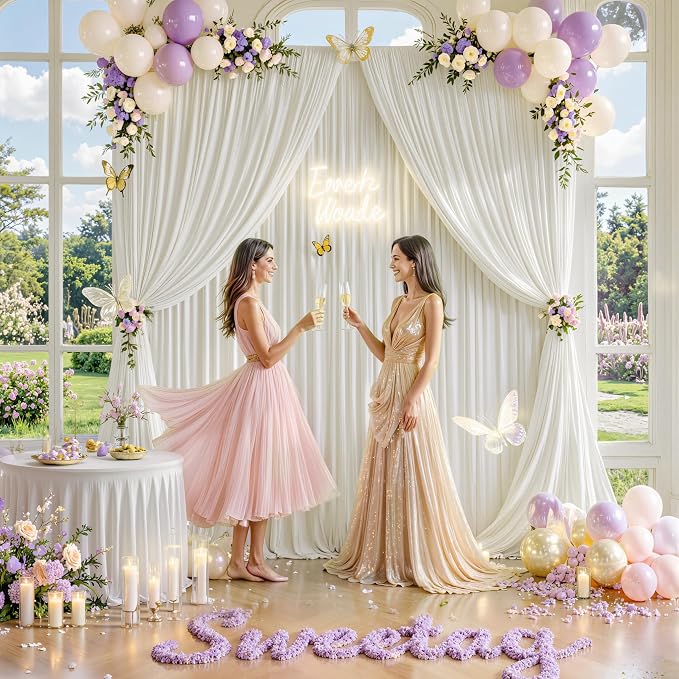20 ft x 10 ft Wrinkle Free Ivory Backdrop Curtain - Image 6
