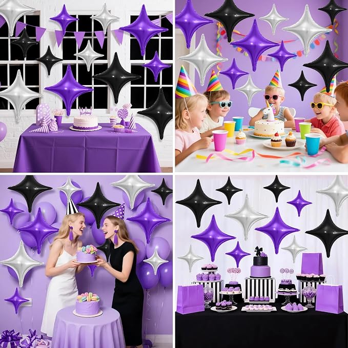 Black Purple Silver Star Balloons, 26Inch and 10Inch Black Silver Quadrangle - Image 3