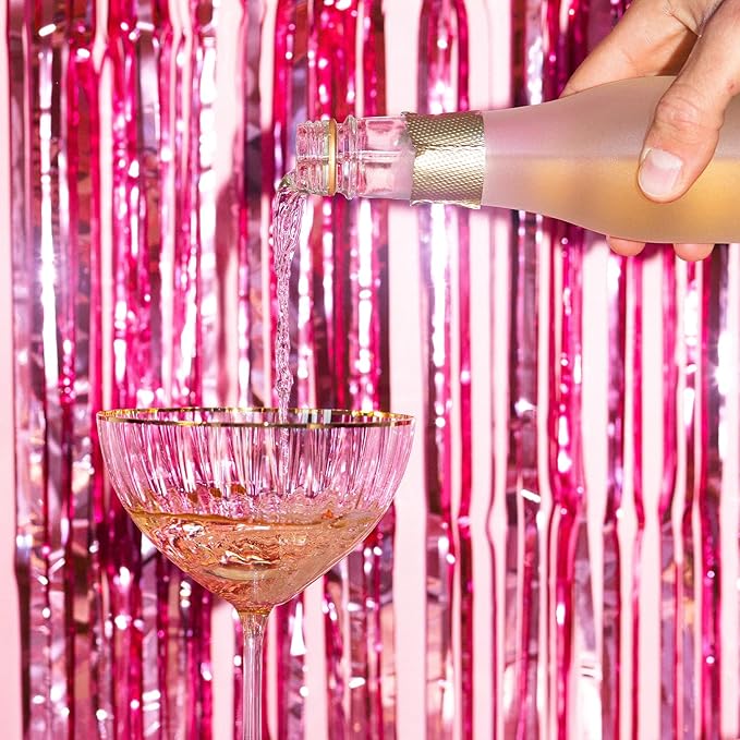 5 Pack Pink Fringe Foil Curtain 3.2ft x 8.2ft Tinsel Backdrop Streamers for Birthday Party Decoration Wedding Christmas Decoration