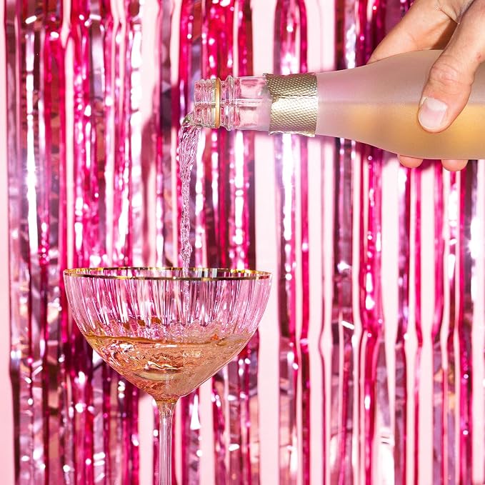 5 Pack Pink Fringe Foil Curtain 3.2ft x 8.2ft Tinsel Backdrop Streamers - Image 6
