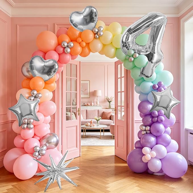 TONIFUL 4th Birthday Balloons Kit 40Inch Silver Large Number 4 Foil Balloon | - Image 6