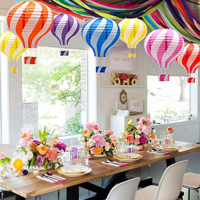 8 Pcs Hot Air Balloon Paper Lanterns, 12 in Hanging Ceiling Party Decor Set | - Image 3