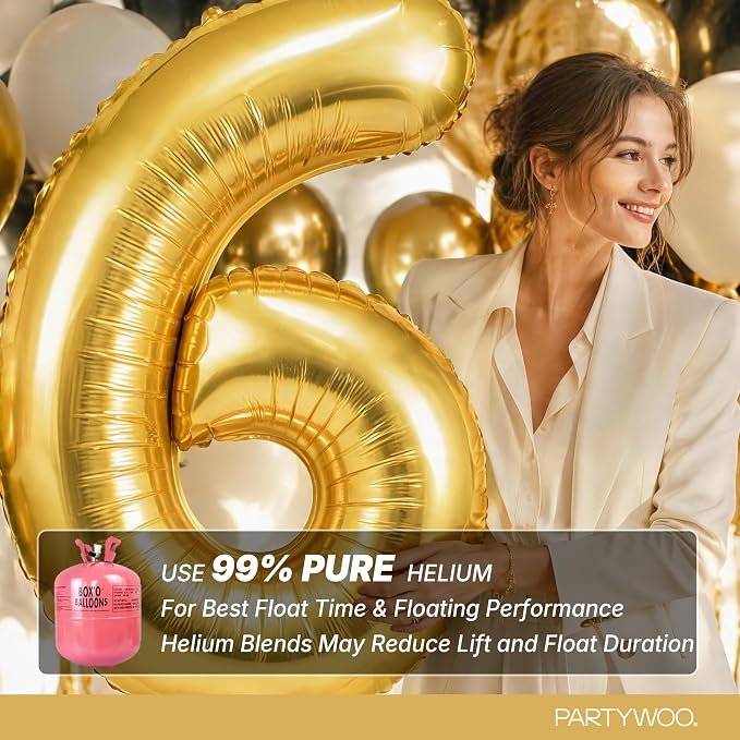 PartyWoo Number Balloons 40 Inch Gold Number 6 Kit 25pcs - Image 5