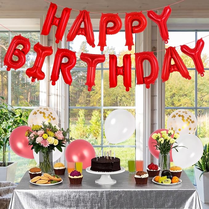 65 Pcs Red Happy Birthday Balloons, 2 Sets A-Z Red Letters Foil Balloons - Image 3