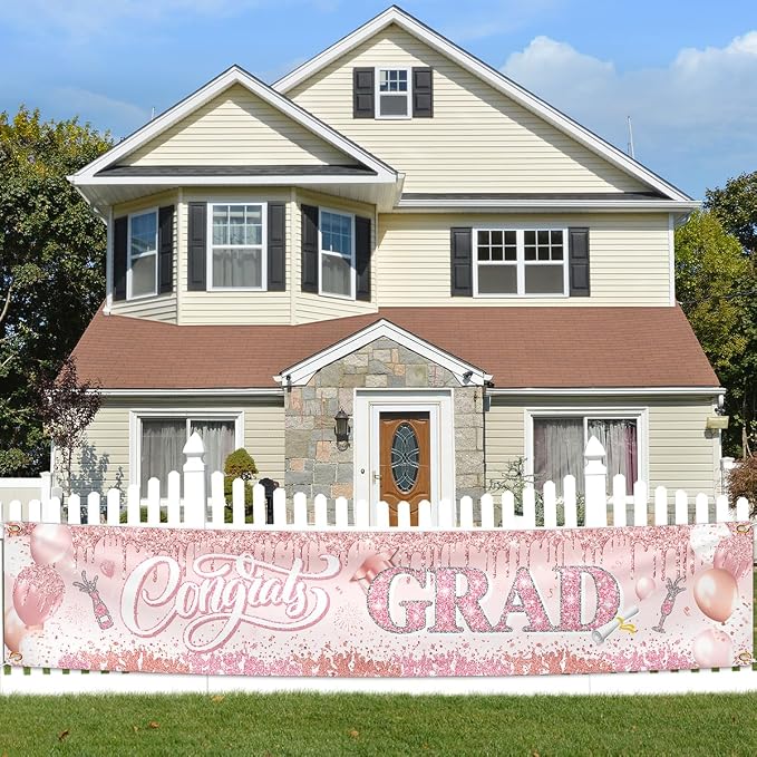 Pink Graduation Party Decorations Class of 2026 Banner Congrats Grad Rose Gold - Image 3
