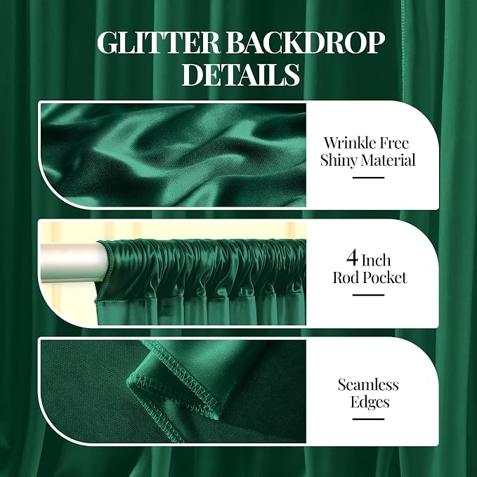 30x10ft Dark Green Glitter Backdrop Curtain - Image 5