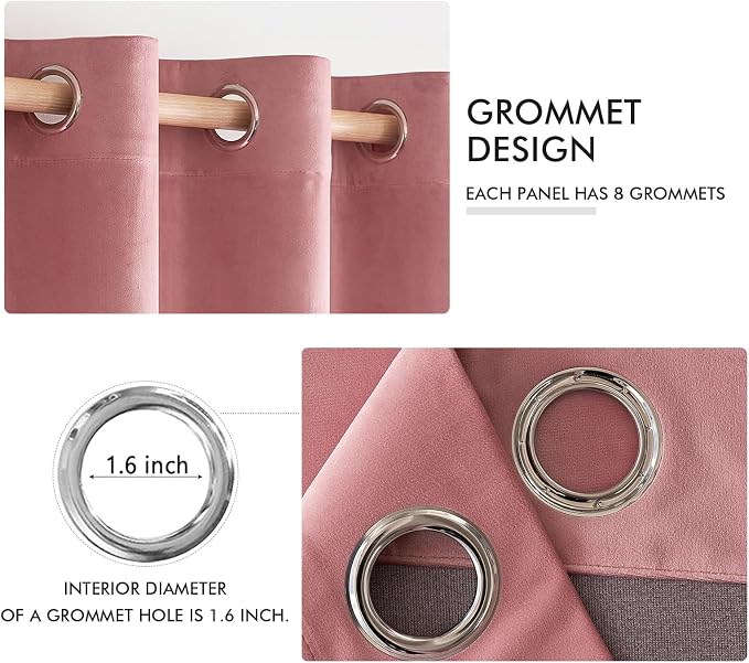 MIULEE Velvet Curtains Blush Pink 52 x 84 Inch Length Set of 2 | Grommet Drapes - Image 2