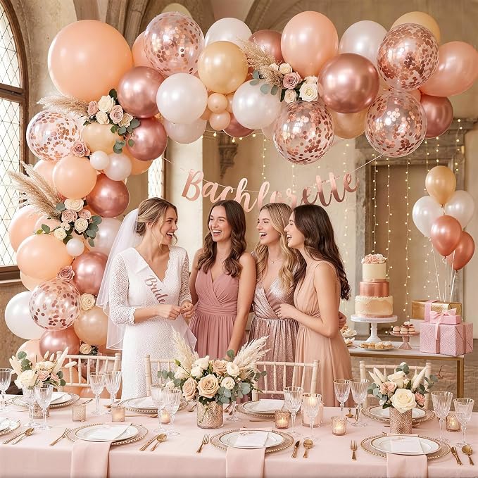 Rose Gold Balloons, 12Inch Metallic Pearl Rose Gold and White Balloons - Image 3
