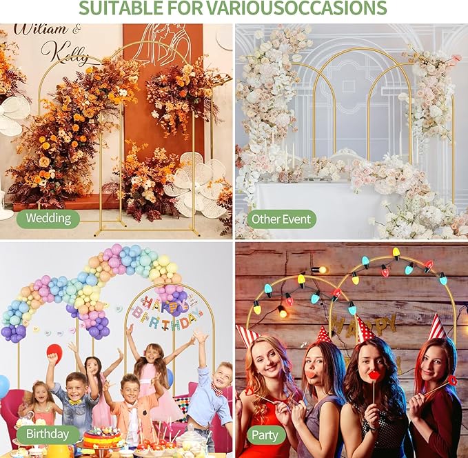 3 Pack Metal Wedding Arch Backdrop Gold Balloon Stand | - Image 6