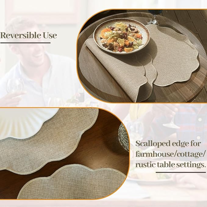 AHHFSMEI Round Faux Linen Placemats Set of 8 Heat Resistant Non-Slip Stain - Image 6