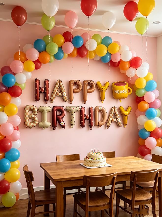 16IN HB Plaid Bear Birthday Foil Balloon banner Set | "HELLO" Coffee Cup Foil - Image 4