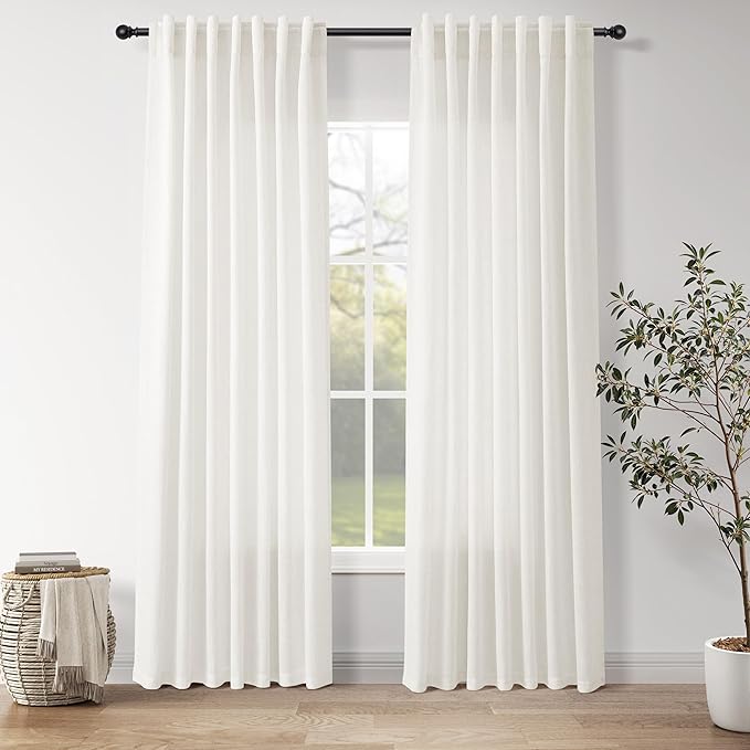 Neutral Linen Curtains 84 Inch Length 2 Panels Set by Nanspring