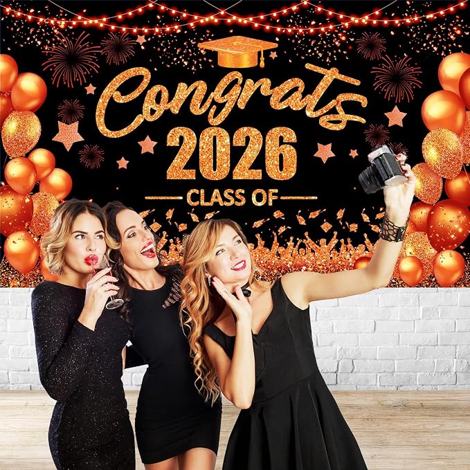 Orange and Black Graduation Decorations Congrats Class of 2026 Banner - Image 6