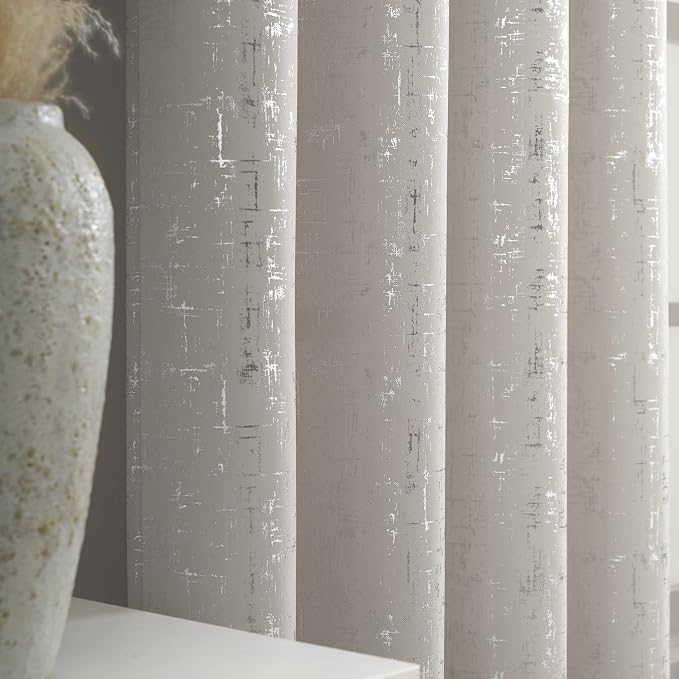 Taisier Home Silver Foil Print Linen Textured Curtains Geometric Dots Pattern by TaisierHome