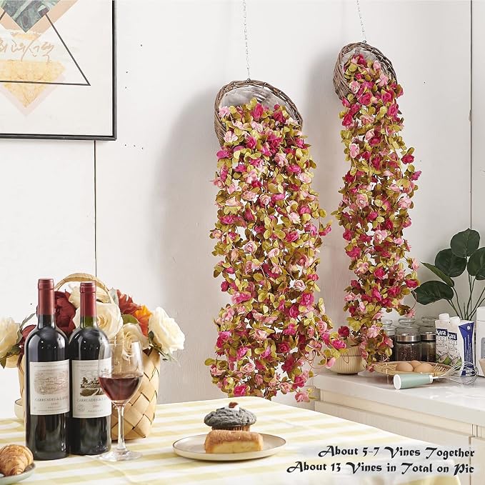 Artificial Flower Garland 8pcs 8.2ft Rose Vine Decor, Fall Purple Flower | - Image 4
